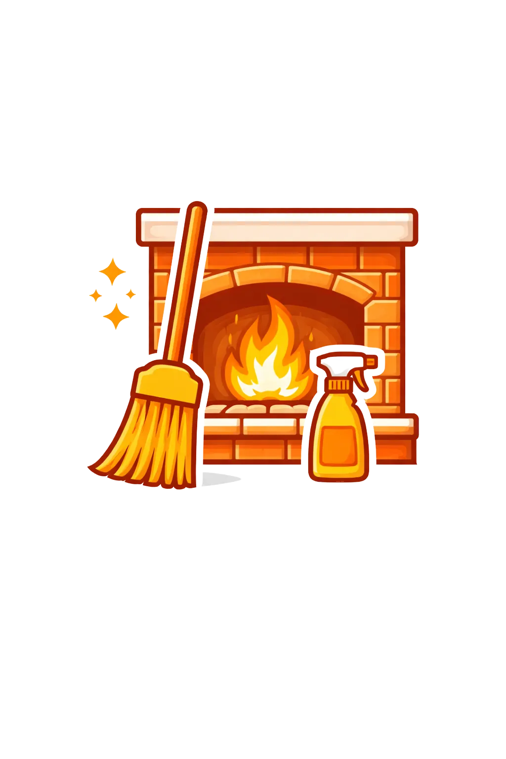 Fireplace icon with a broom and spray bottle